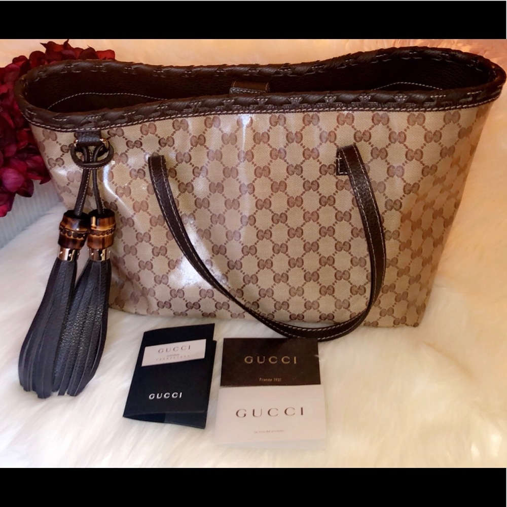 🆕GUCCI GG Crystal Bamboo Tassel Tote Bag - Picture 1 of 8